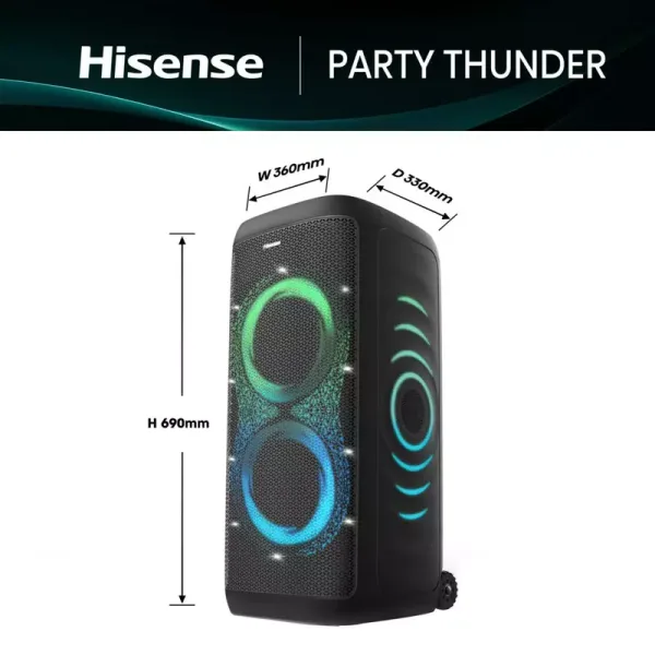Hisense Party Speaker 620W, Bluetooth 5.4, 18-Hour Battery, Auracast™ Receiver, Party Thunder