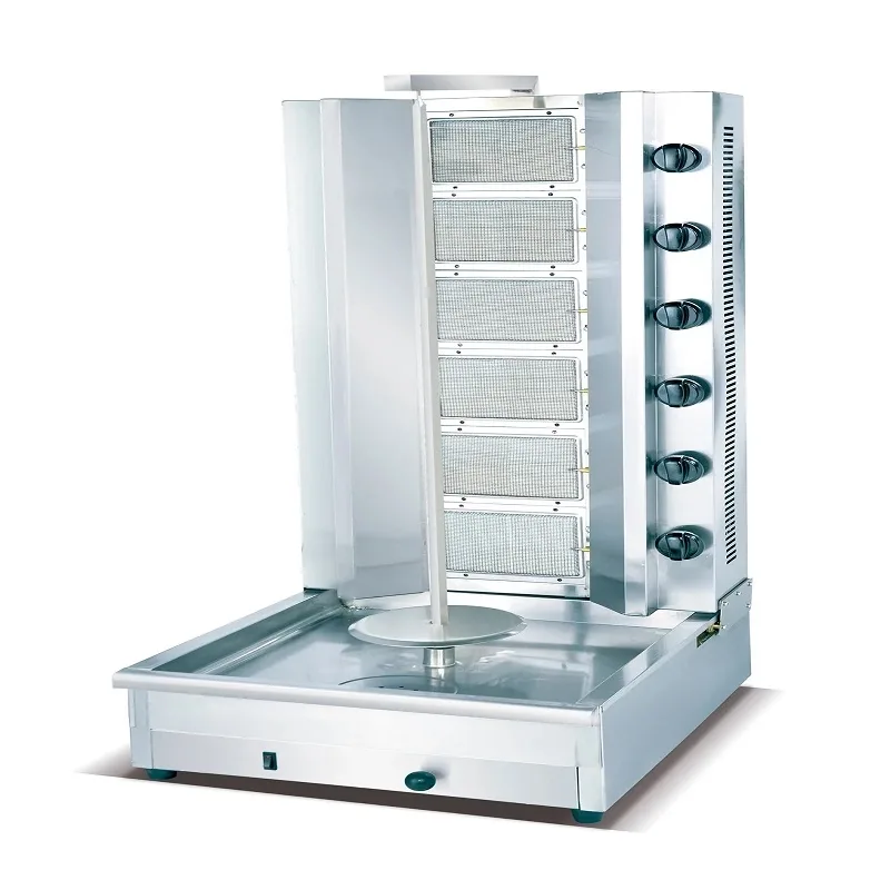 Commercial Gas Kebab Machine 6-Burner 60kg 81,888 BTU Industrial Shawarma Griller, Professional Motorized Stainless Steel Doner Kebab Machine WG-1150