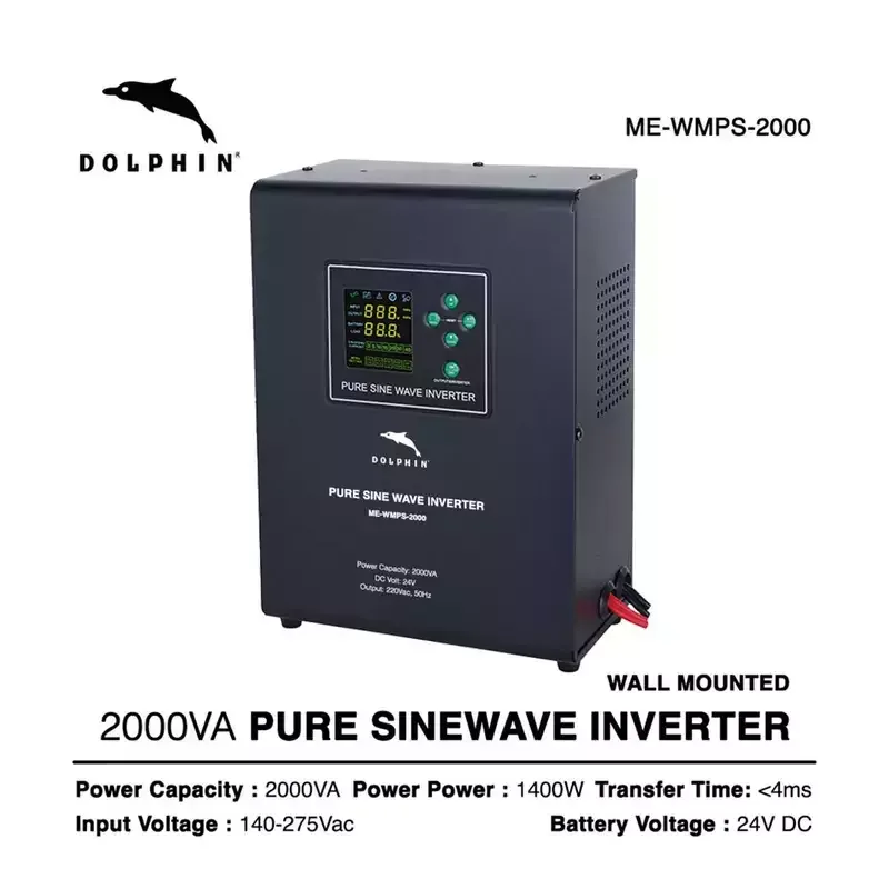 Dolphin Pure Sinewave Inverter Wall Mounted 2000VA, 1400W, ME-WMPS-2000