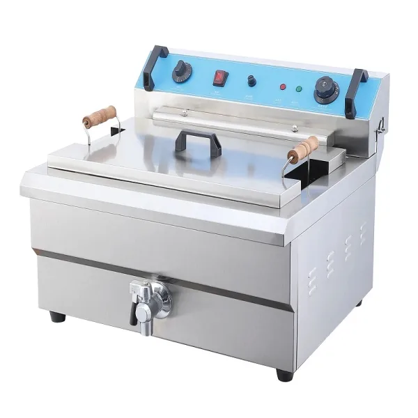 Commercial Electric Fryer 30L Countertop, 6kW Industrial High-Power Single Tank Deep Fryer with Drain Tap, Professional Stainless Steel Fryer WG-30L
