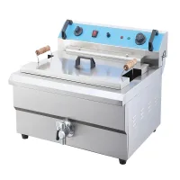 Commercial Electric Fryer 30L Countertop, 6kW Industrial High-Power Single Tank Deep Fryer with Drain Tap, Professional Stainless Steel Fryer WG-30L