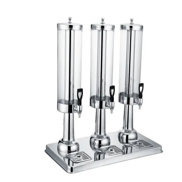 Commercial Kitchen Equipment Triple Juice Dispenser 33L, Professional Silver Stainless Steel 3-Tank Beverage Server, 9L High-Capacity Buffet Juice Dispenser ASC-3LX3