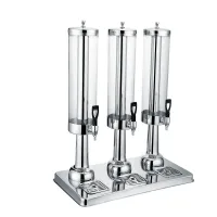 Commercial Kitchen Equipment Triple Juice Dispenser 33L, Professional Silver Stainless Steel 3-Tank Beverage Server, 9L High-Capacity Buffet Juice Dispenser ASC-3LX3