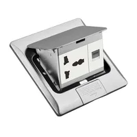 Tronic Stainless Steel Access Floor Socket - 13A Universal Socket + RJ45 BF POPU-06-UN