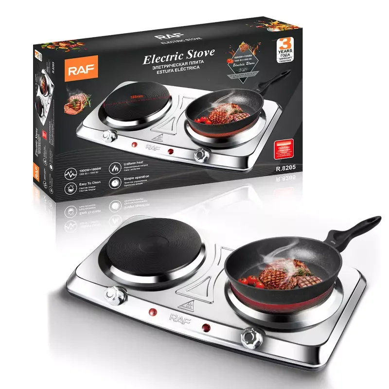RAF Stainless Steel Electric Stovetop - Dual Hot Plate Cooker 1000W + 1000W, Portable Double Burner R.8205 5 RAF Stainless Steel Electric Stovetop - Dual Hot Plate Cooker 1000W + 1000W, Portable Double Burner R.8205
