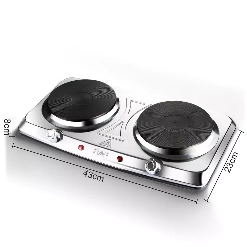 RAF Stainless Steel Electric Stovetop - Dual Hot Plate Cooker 1000W + 1000W, Portable Double Burner R.8205 2 RAF Stainless Steel Electric Stovetop - Dual Hot Plate Cooker 1000W + 1000W, Portable Double Burner R.8205