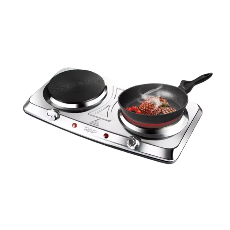 RAF Stainless Steel Electric Stovetop - Dual Hot Plate Cooker 1000W + 1000W, Portable Double Burner R.8205 1 RAF Stainless Steel Electric Stovetop - Dual Hot Plate Cooker 1000W + 1000W, Portable Double Burner R.8205