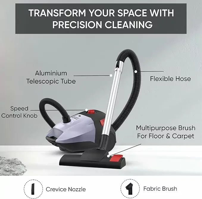Nikai Vacuum Cleaner 3.5l Carry Handle with Cloth Bag 2000w NVC9260A1 Metal Telescopic Tube Exhaust Filter Multipurpose Brush For Floor And Carpet High Efficiency Motor