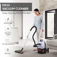 Nikai Vacuum Cleaner 3.5l Carry Handle with Cloth Bag 2000w NVC9260A1 Metal Telescopic Tube Exhaust Filter Multipurpose Brush For Floor And Carpet High Efficiency Motor
