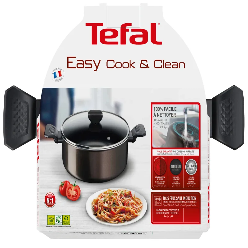 Tefal Easy Cook Stewpot 24 CM Titanium Non Stock Cooking Pot 4.7 L with Lid Suitable for All Heat Sources Except Induction B5544602