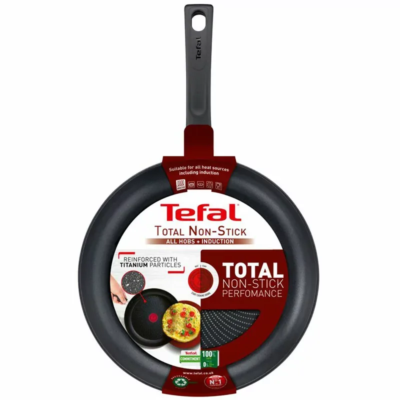 Tefal Total Frypan 28cm Nonstick Induction G1520644 aluminium material heat indicator thermo signal titanium coating made in france