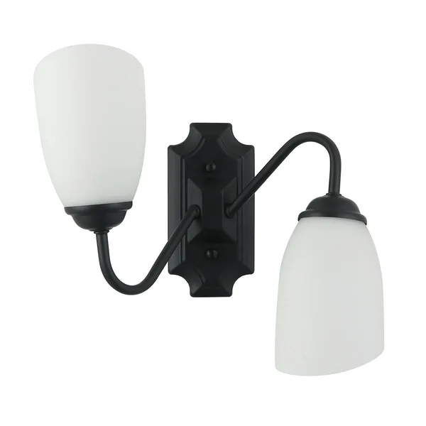 Tronic Modern Black Double Wall Sconce with Frosted Glass Shades