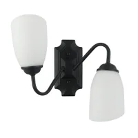 Tronic Modern Black Double Wall Sconce with Frosted Glass Shades