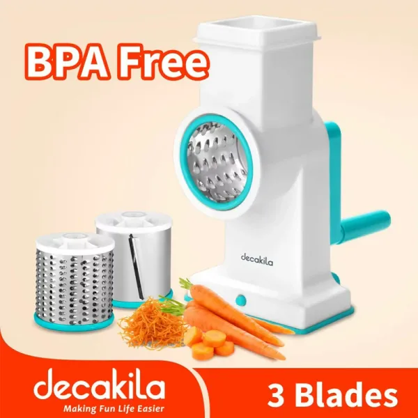 Decakila Drum Grater Manual 3 Drum Blades Stainless Steel Kmtt086w 3 blades fine shredder, coarse shredder and slicing blade bpa free