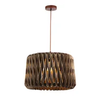 Tronic Walnut Pendant Lamp - Modern Decorative Drum Shade, E27 Holder