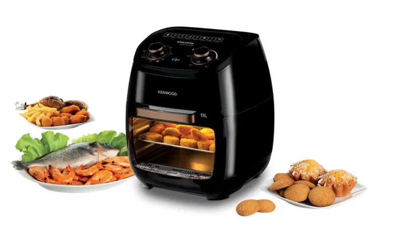 Kenwood Airfryer 11l Manual with Oven 4 in 1 Fry, Grill, Roast and Bake 2000w Hfp90.000bk - 60 Mins Timer With Rosting Function Removable Tray And Glass Door