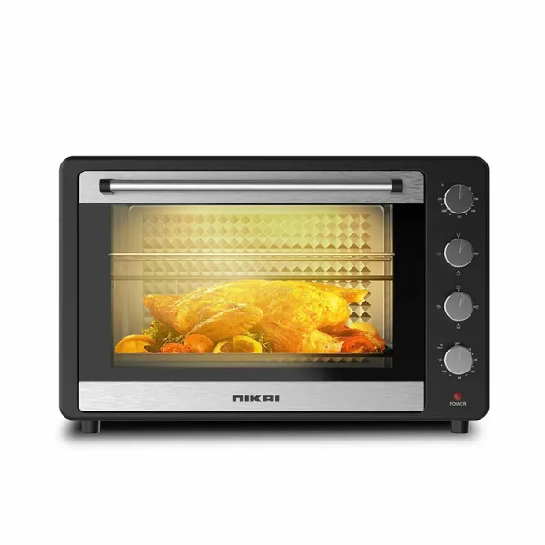 Nikai Oven Electric 75L With Rosting Function 4 Knobs Control 2200W NT75RCZ 120 Mins Timer Convection Function Single Inner Light Glass Panel