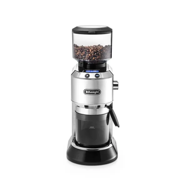 Delonghi Dedica Coffee Grinder, Large Bean Hopper, Burr Grinding System, 14 Cups, Metallic KG521.M