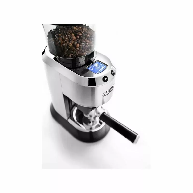 Delonghi Dedica Coffee Grinder, Large Bean Hopper, Burr Grinding System, 14 Cups, Metallic KG521.M