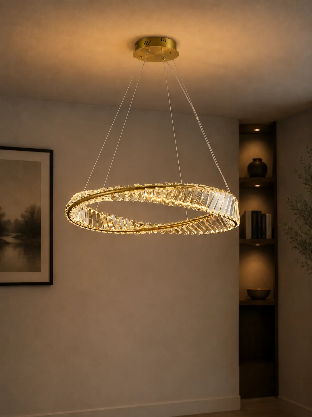 Tronic Modern Crystal Ring Pendant Light - Gold LED Chandelier