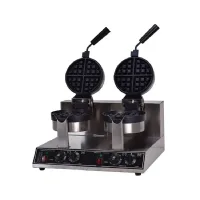 Commercial Electric Rotating Double-Plate Waffle Baker, 2.4kW Professional Dual 18.3cm Round Waffle Maker, Industrial Heavy-Duty Belgian Waffle Station WG-HF-2Z (Bevel)