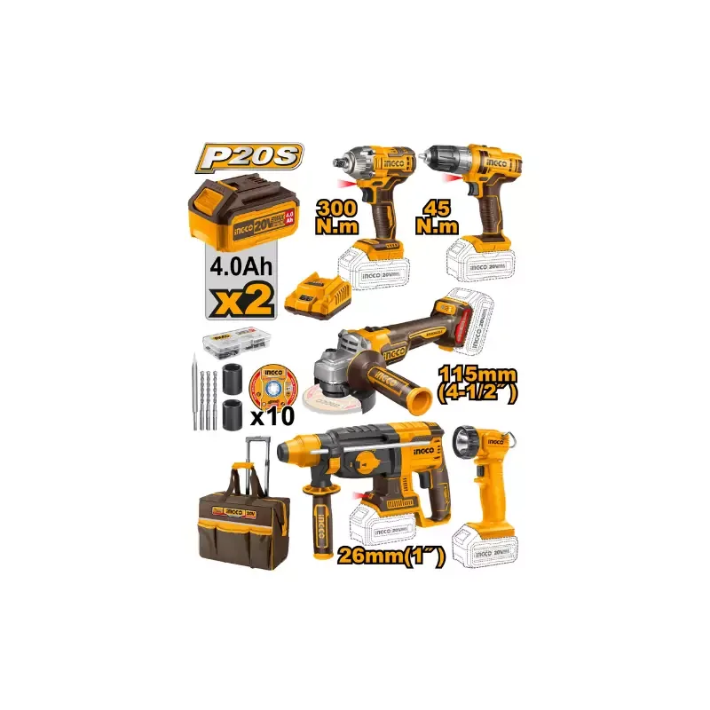 Ingco 5pcs Cordless Industrial Combo Kit Lithium-ion 20V CKLI2019