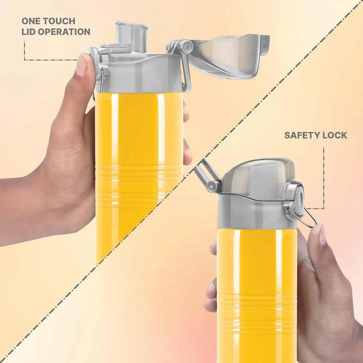 MILTON Vogue 750 Stainless Steel Water Bottle with One Touch Safety Lock, 750 ml