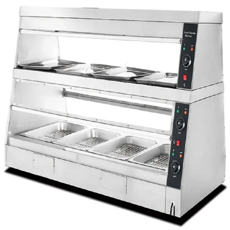 Commercial Electric Food Display Warmer, 2.2kW Industrial 8-Pan Capacity Heated Showcase, Professional GN Pan Warming Cabinet HW-6P