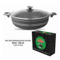 Nadstar Majestic Wok 32CM With Handle & Lid Non Stick Marble Coating Heat Tempered Glass Lids Heat Resistant Bakelite Handles For Easy Grip W32