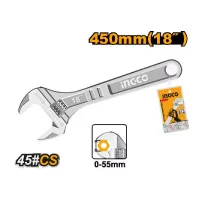 Ingco Adjustable Wrench 450mm(18") with Adjustable Clamp, Carbon Steel Body HADW131182