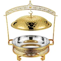Commercial Kitchen Equipment Golden Four-Leaf Diamond Cover Chafing Dish 8.0L, Partitioned Dual Pan, Luxury Gold Finish DZW-DL280