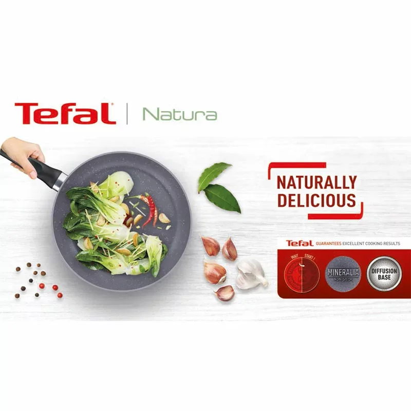 Tefal Natura Wokpan 28cm Non Electric B2269295 aluminium material heat indicator thermo signal stone effect coating made in france