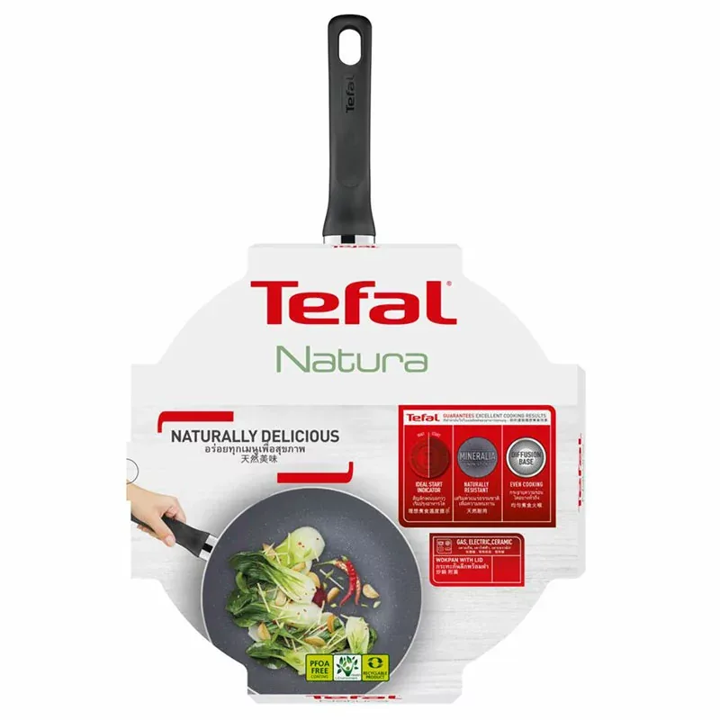 Tefal Natura Wokpan 28cm Non Electric B2269295 aluminium material heat indicator thermo signal stone effect coating made in france