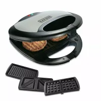 Nikai Sandwich Toaster 2 Slice 3 In 1 Waffle Grill And Sandwich 750W NGT323D Non Stick Coating Plates Cool Touch Housing Detachable Plates With Light Indicator