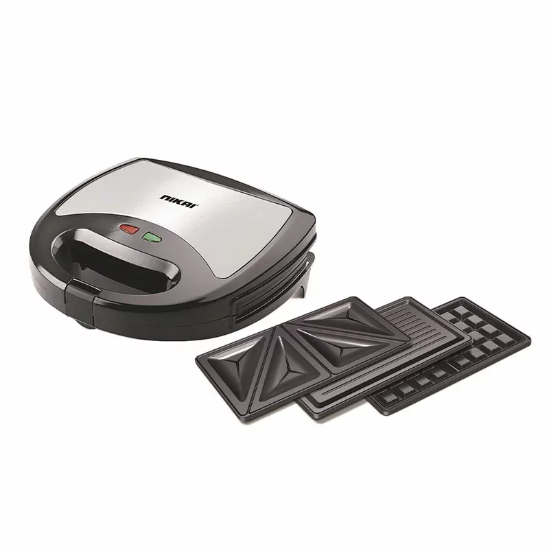 Nikai Sandwich Toaster 2 Slice 3 In 1 Waffle Grill And Sandwich 750W NGT323D Non Stick Coating Plates Cool Touch Housing Detachable Plates With Light Indicator