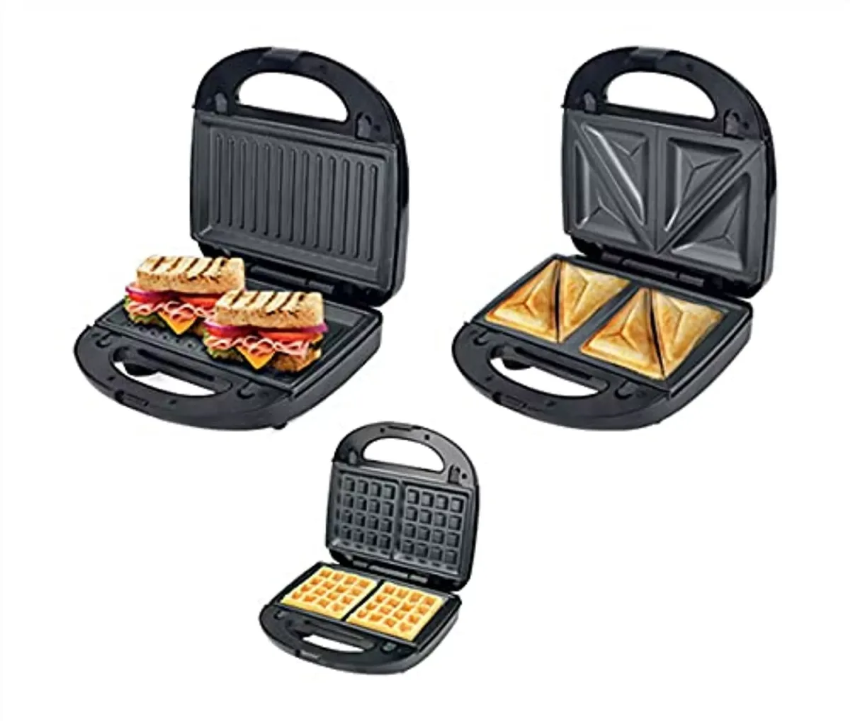 Nikai Sandwich Toaster 2 Slice 3 In 1 Waffle Grill And Sandwich 750W NGT323D Non Stick Coating Plates Cool Touch Housing Detachable Plates With Light Indicator