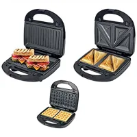 Nikai Sandwich Toaster 2 Slice 3 In 1 Waffle Grill And Sandwich 750W NGT323D Non Stick Coating Plates Cool Touch Housing Detachable Plates With Light Indicator