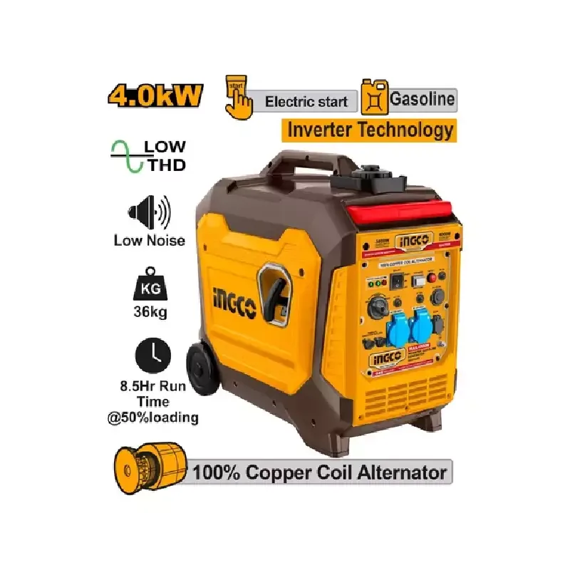 Ingco Inverter Gasoline Generator 4.0kW with 4 Stroke Air Cooled Engine, 12L Fuel Tank, Copper Coil Alternator GEI35006