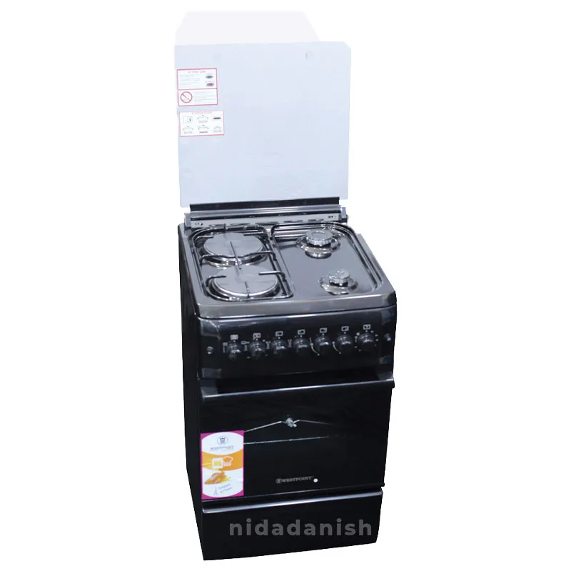 Westpoint Cooker 50x55cm, 2 Gas Burners, 2 Electric Plates with Electric Oven & Grill Black WCER5522E0N