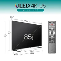 Hisense 85" Mini-LED QLED UHD 4K Smart TV with Quantum Dot Color, Dolby Vision & Atmos, HDR 10+, Voice Control, Google TV 85U6N-PRO