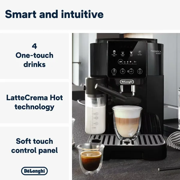 Delonghi Magnifica Start Fully Automatic Bean-to-Cup Coffee Machine, Auto Milk, 1450W, Black ECAM220.60.B