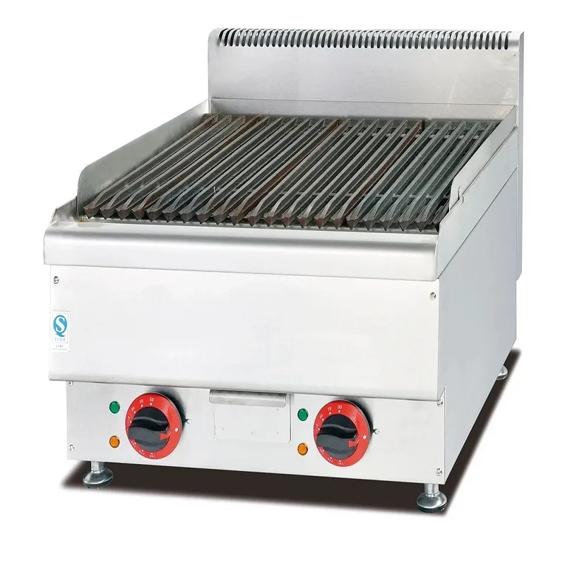 Commercial Countertop Electric BBQ Lava Rock Grill, 7.8kW Professional 3-Phase Charbroiler, 36kg Heavy-Duty 600mm Stainless Steel Industrial Grill WG-EB-669