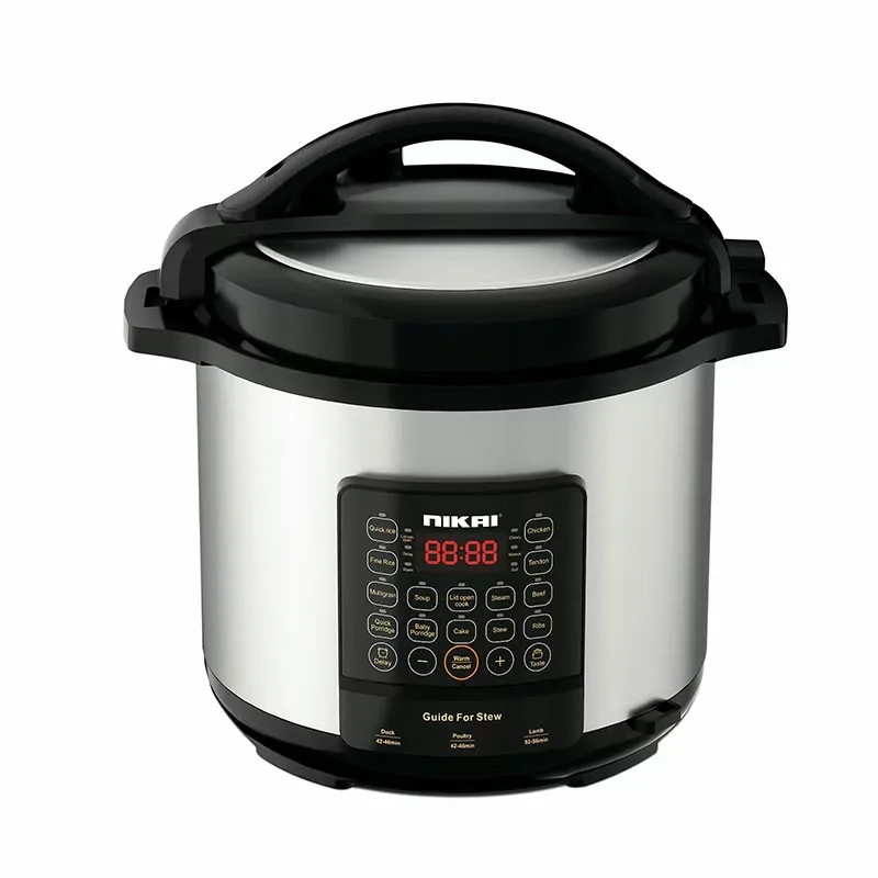 Nikai Pressure Cooker Electric 8L Digital Multi Functional Cooker 1300W NEP882DX Non Stick Cooking Pot Stainless Steel Wraped Body And Lid Adjustable Cooking Time With Cool Touch Handle