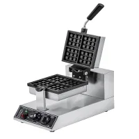 Commercial Electric Rotating Square Waffle Machine 1 Plate 4-Piece 1.2kW High-Efficiency Industrial Baker, Professional 3x3 Grid Square Waffle Maker WG-RHF-4S