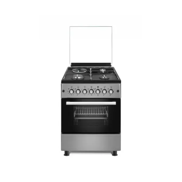 EvoQ Freestanding Cooker 60 x 60cm, 3 Gas Hobs 1 Hot Plate Multifunction Oven Cooker, Stainless Steel Body with Glass Lid and Glass Door Silver EC - 5831EO.PS