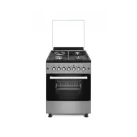 EvoQ Freestanding Cooker 60 x 60cm, 3 Gas Hobs 1 Hot Plate Multifunction Oven Cooker, Stainless Steel Body with Glass Lid and Glass Door Silver EC - 5831EO.PS