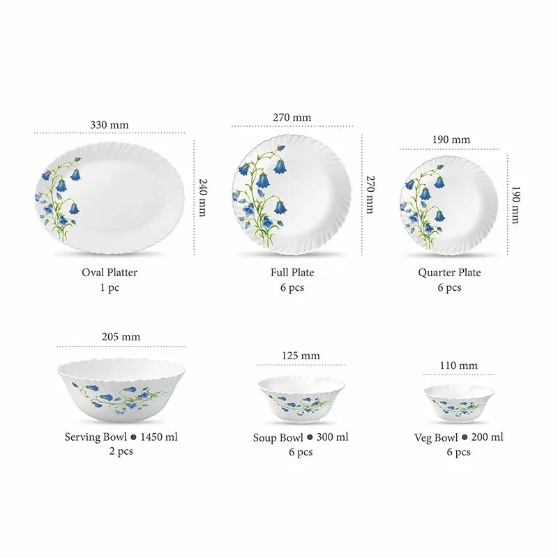 La Opala Dinner Set Blue Bells Classique 47 Pieces LB047
