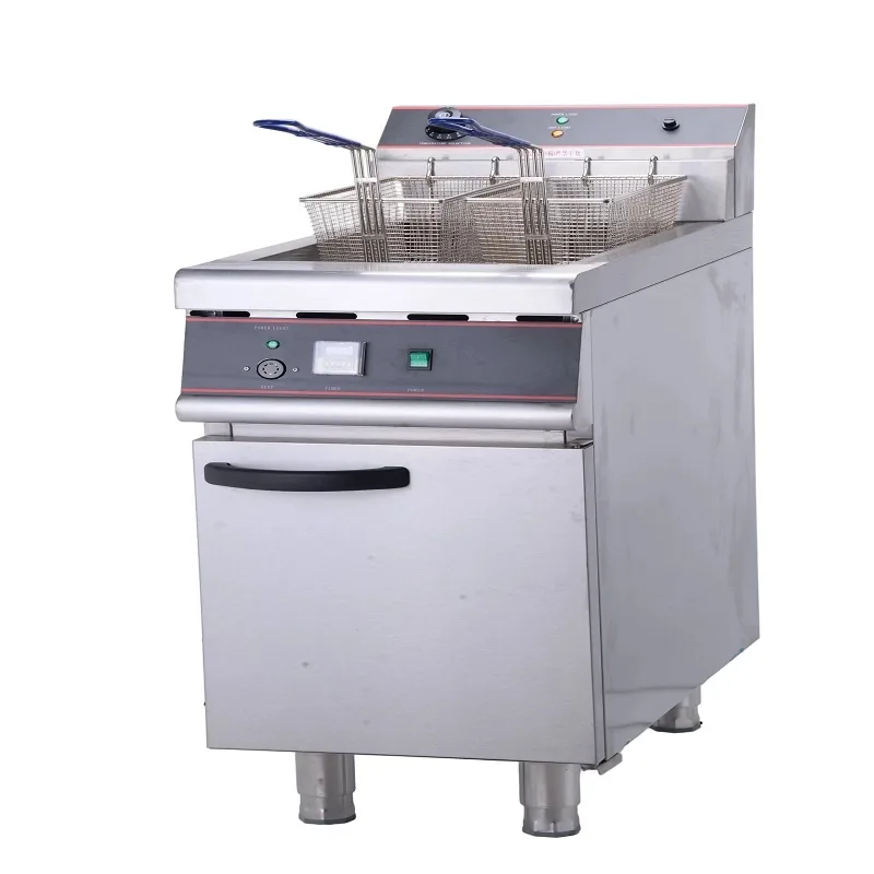 Commercial Electric Fryer 30L Vertical Deep Fryer, 10kW Ultra-High Power Single Tank Double Basket Floor Model Fryer (3-Phase) WG-26