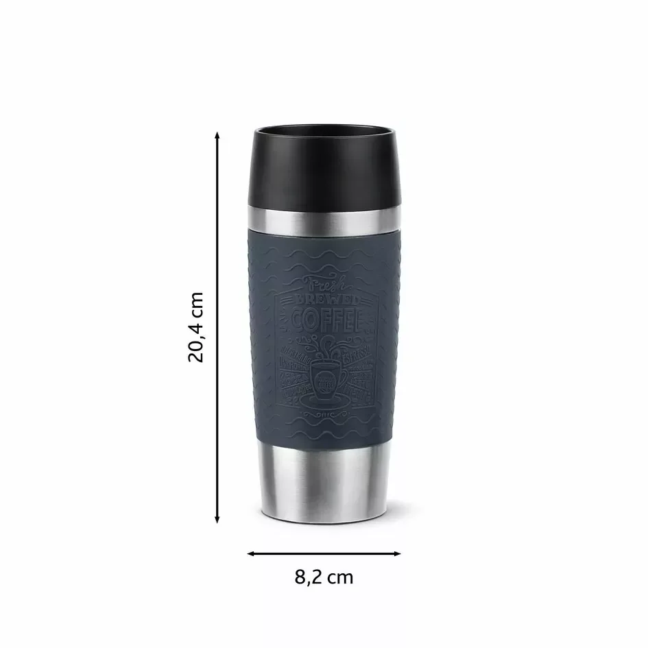 Tefal Essential Travel Mug 0.36L Stainless Steel Gray Double Wall Insulation Keeps Hot Drinks 3 Hours Cool 6 Hours Stainless Steel Silicone Coating Travel N2021510