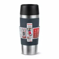 Tefal Essential Travel Mug 0.36L Stainless Steel Gray Double Wall Insulation Keeps Hot Drinks 3 Hours Cool 6 Hours Stainless Steel Silicone Coating Travel N2021510